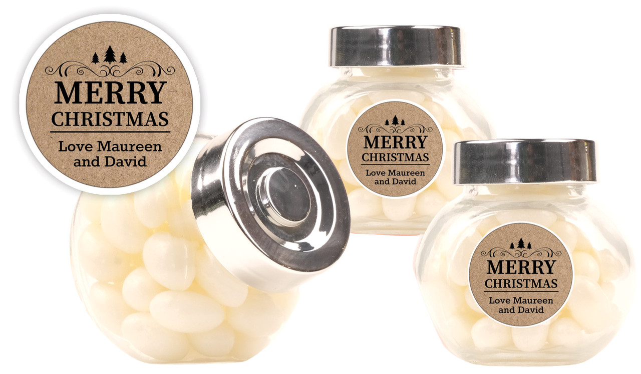 Merry Christmas On Kraft Christmas Personalised Mini Candy Jar