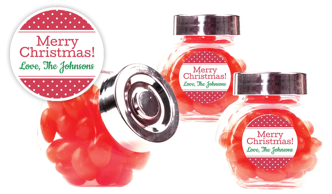 Red Polkadot Christmas Personalised Mini Candy Jar