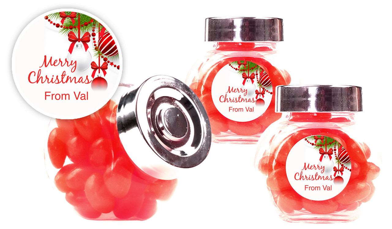 White Baubles Christmas Personalised Mini Candy Jar