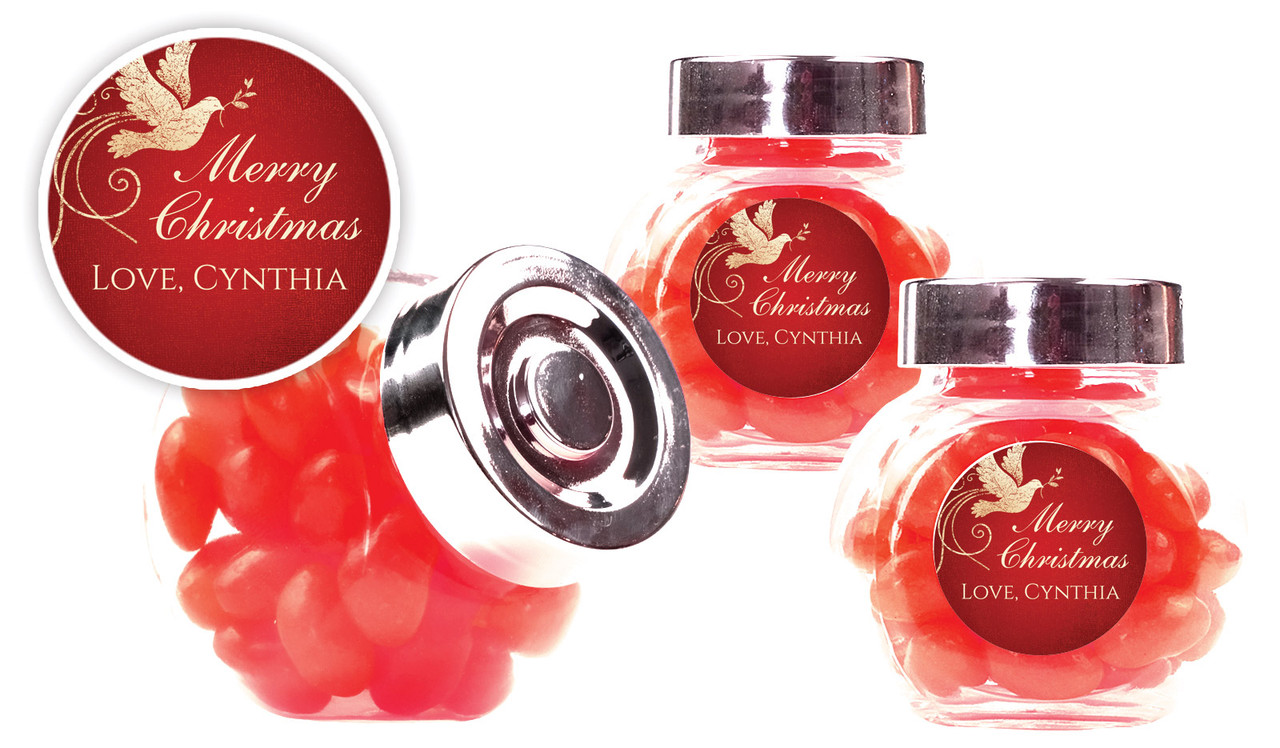 Dove In Gold Christmas Personalised Mini Candy Jar