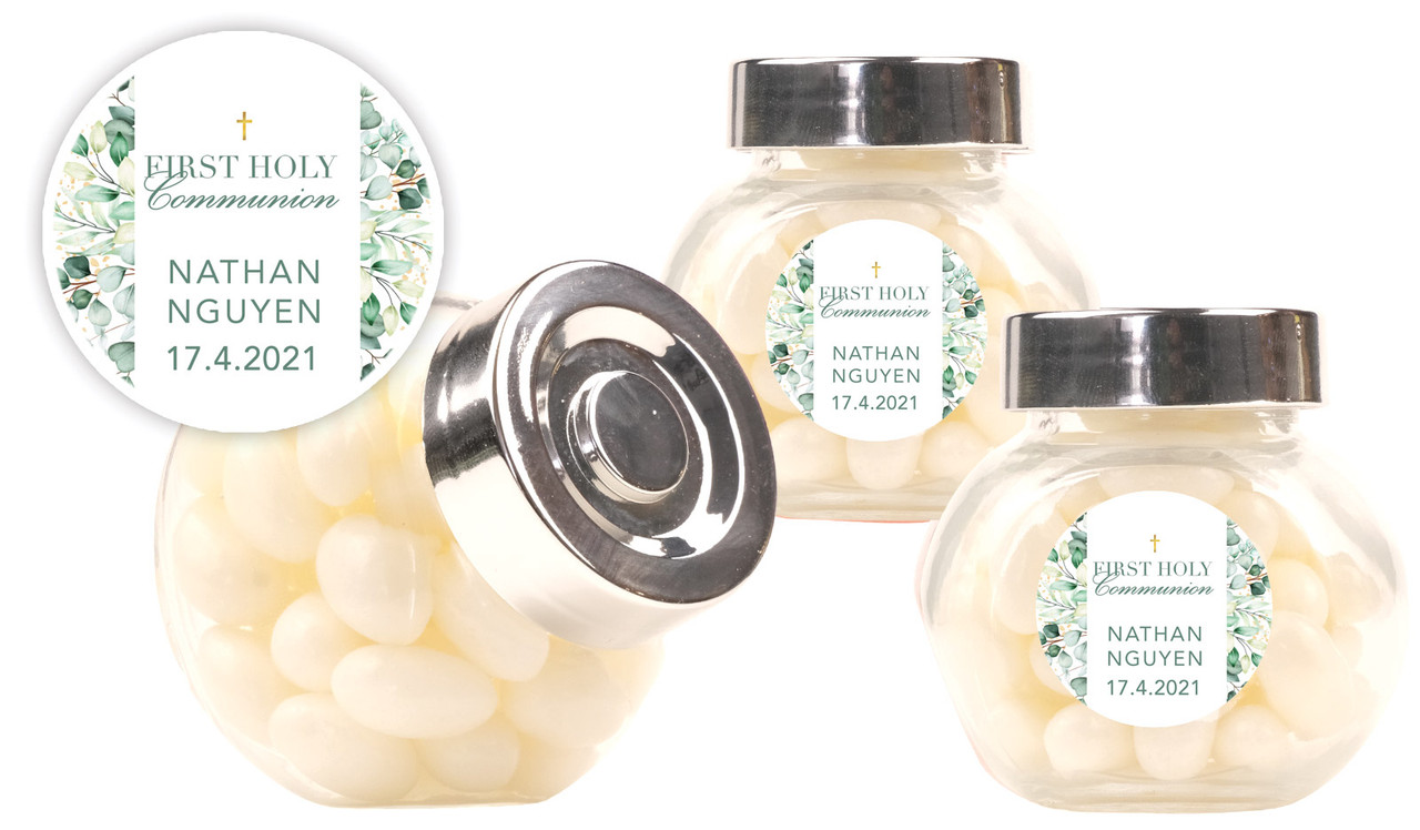 Eucalyptus Watercolour Communion Personalised Mini Candy Jar