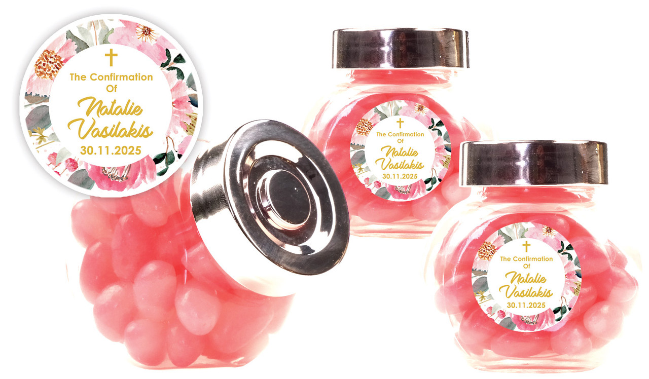 Pink Garden Confirmation Personalised Mini Candy Jar