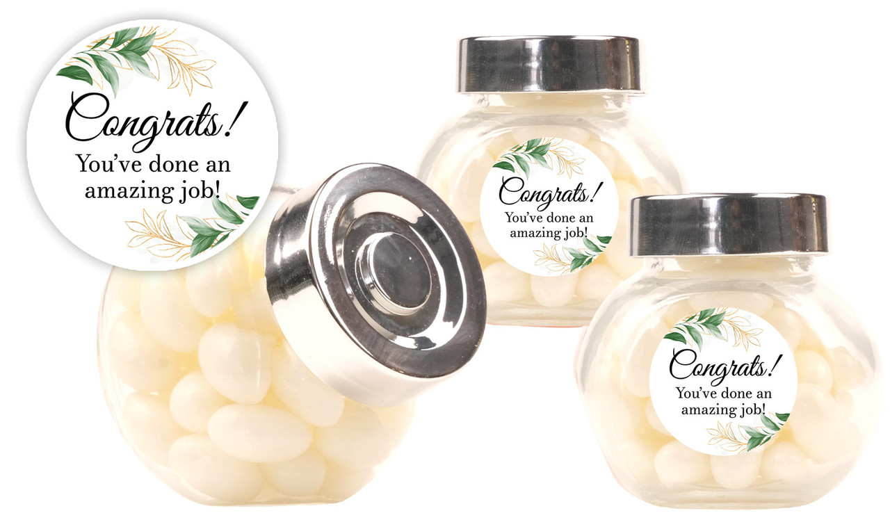 Gold And Green Leaves Congratulations Personalised Mini Candy Jar