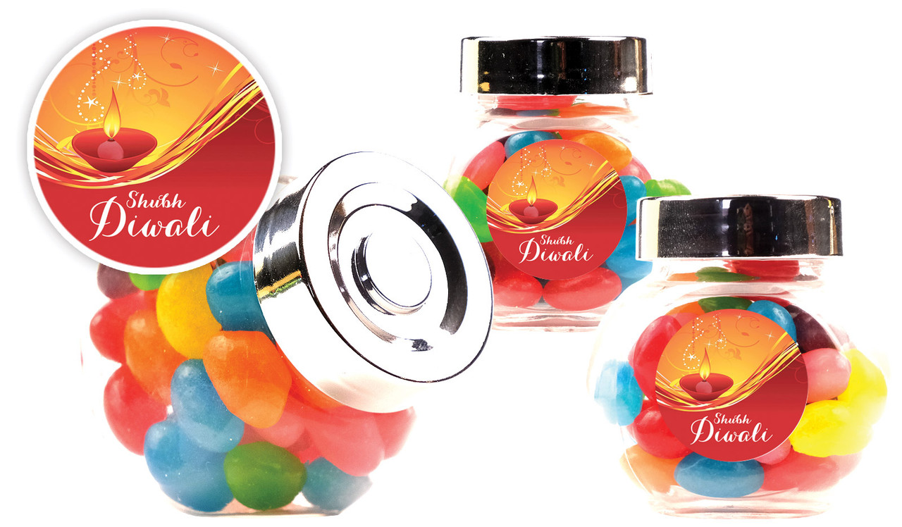 Radiant Diwali Personalised Mini Candy Jar With Multicoloured Jelly Beans