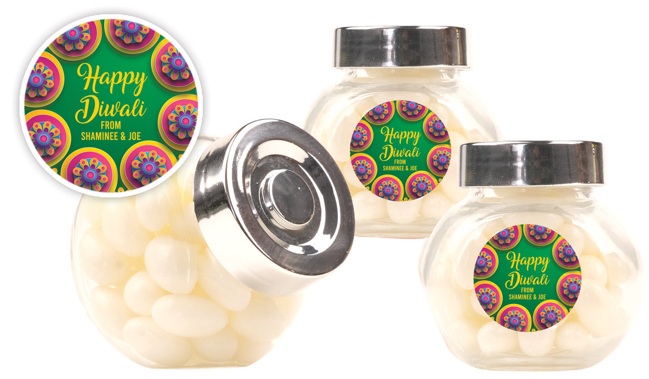 Green Leaves Diwali Personalised Mini Candy Jar