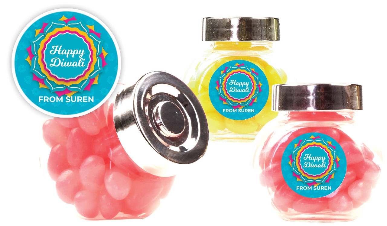 Bright Blue Diwali Personalised Mini Candy Jar