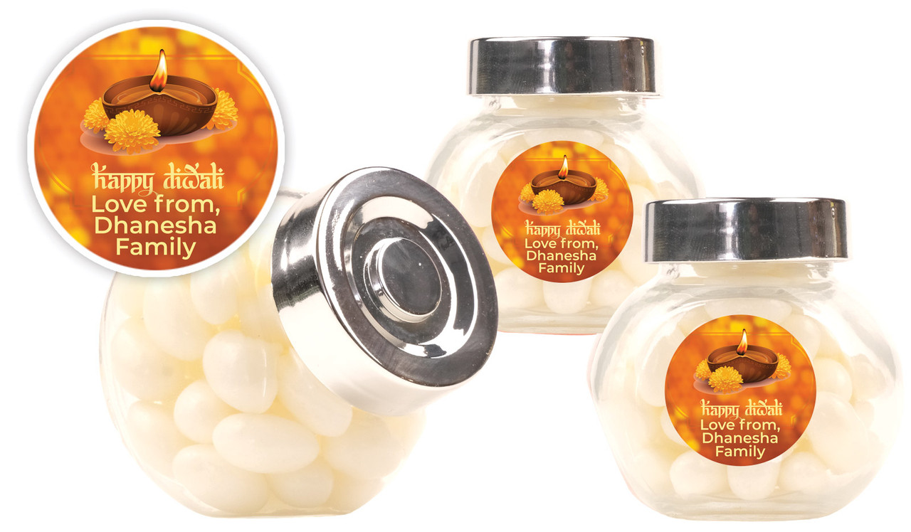 Bokeh Candle Diwali Personalised Mini Candy Jar