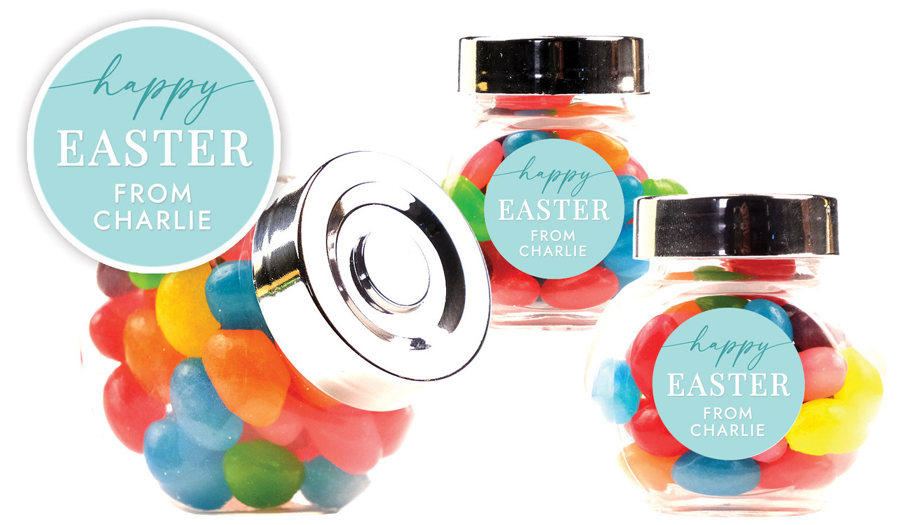 Beautiful Blue Easter Custom Mini Candy Jar With Multicoloured Jelly Beans