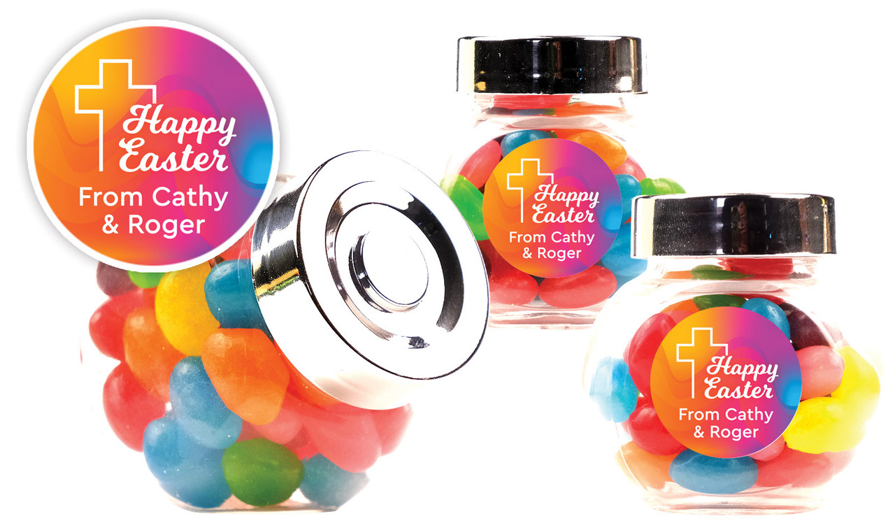 Radiant Religious Easter Custom Mini Candy Jar With Multicoloured Jelly Beans
