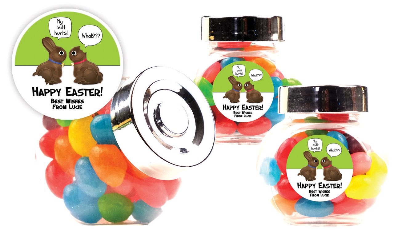 Chocolate Bunnies Easter Custom Mini Candy Jar With Multicoloured Jelly Beans