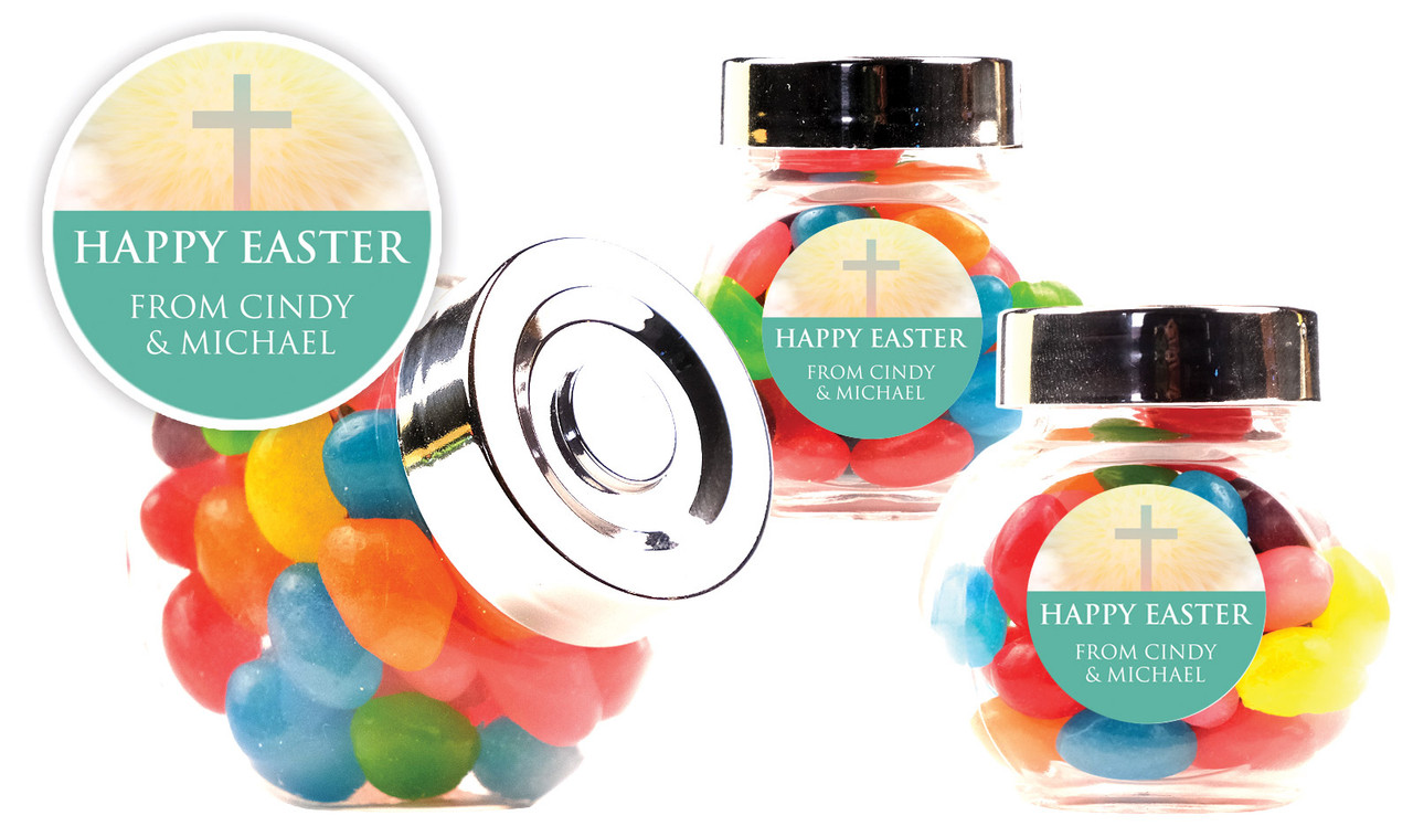 Heavenly Cross Easter Custom Mini Candy Jar With Multicoloured Jelly Beans