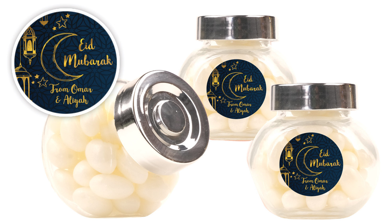 Gold On Navy Eid Personalised Mini Candy Jar