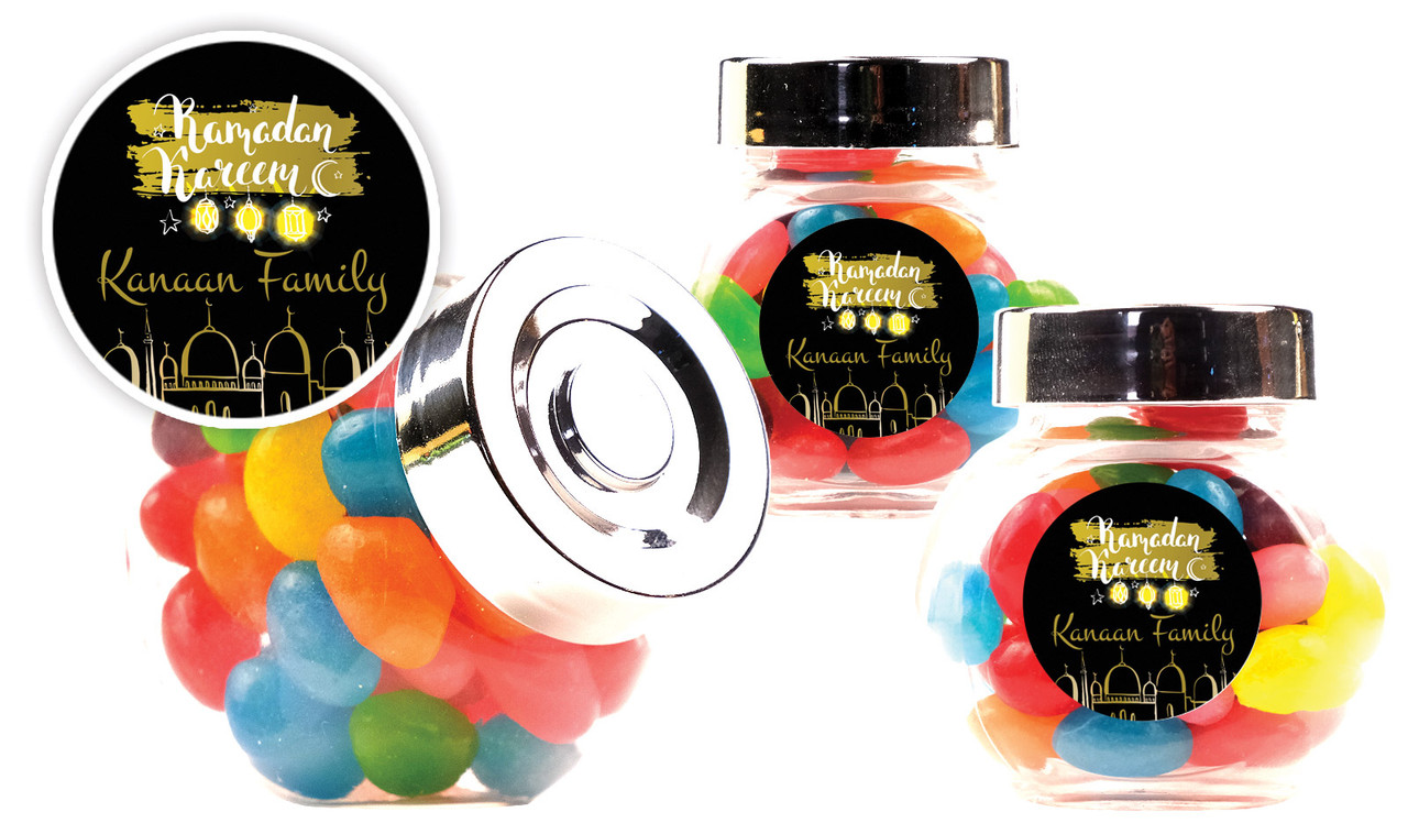Mosque Ramadan Eid Personalised Mini Candy Jar With Multicoloured Jelly Beans