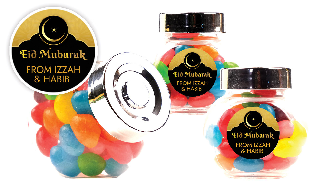 Moon Star Eid Personalised Mini Candy Jar With Multicoloured Jelly Beans