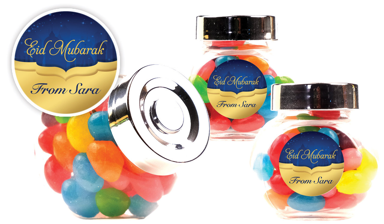 Gold City Eid Personalised Mini Candy Jar With Multicoloured Jelly Beans