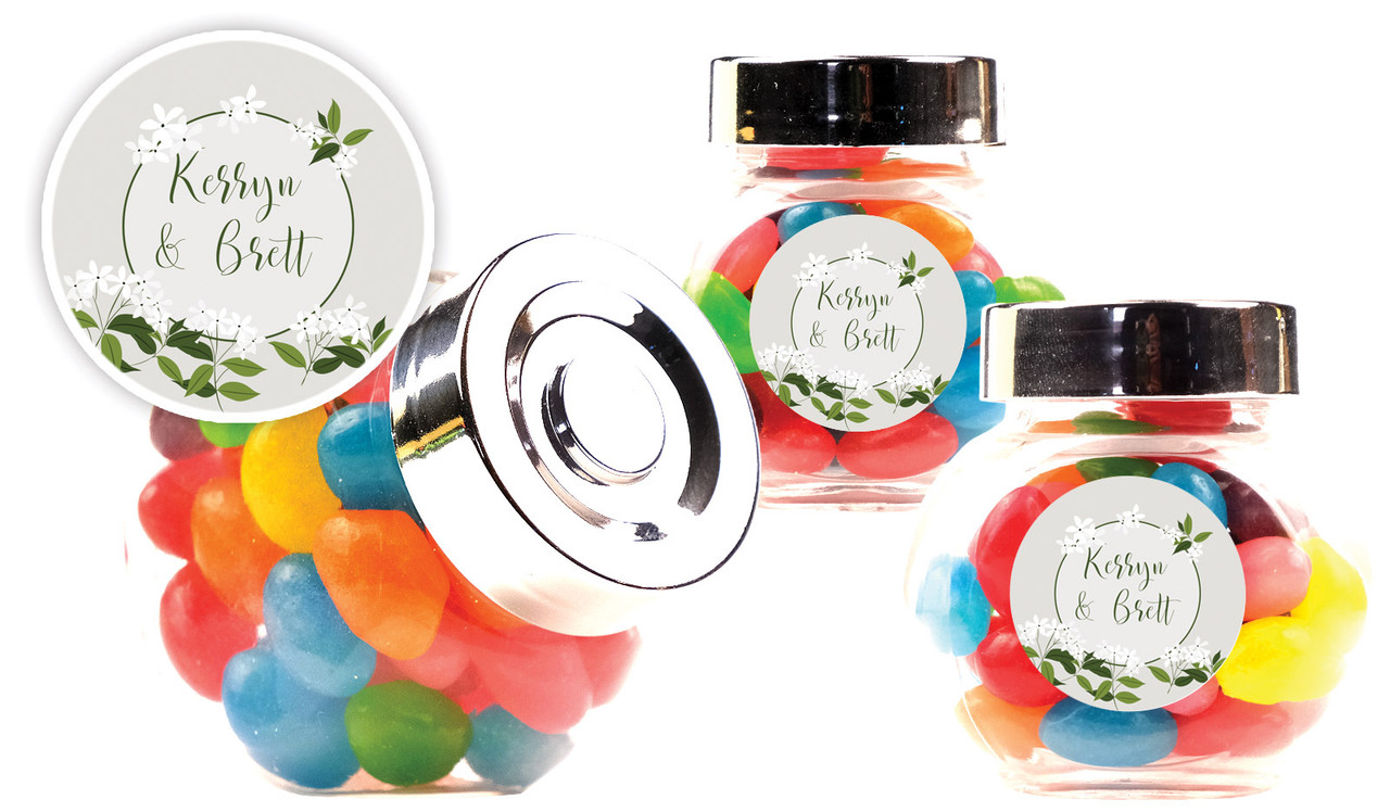 Jasmine Engagement Personalised Mini Candy Jar With Multicoloured Jelly Beans