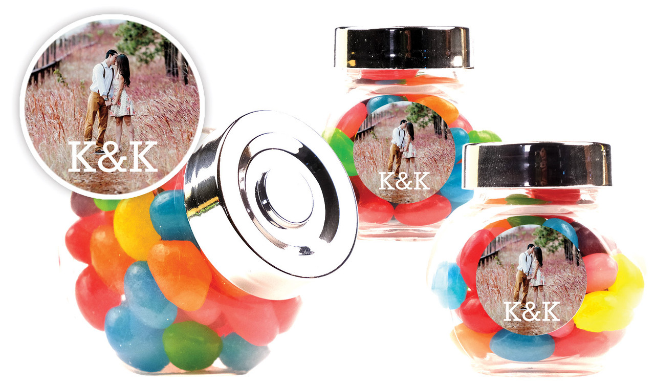 All You Need Is Love Engagement Personalised Mini Candy Jar With Multicoloured Jelly Beans