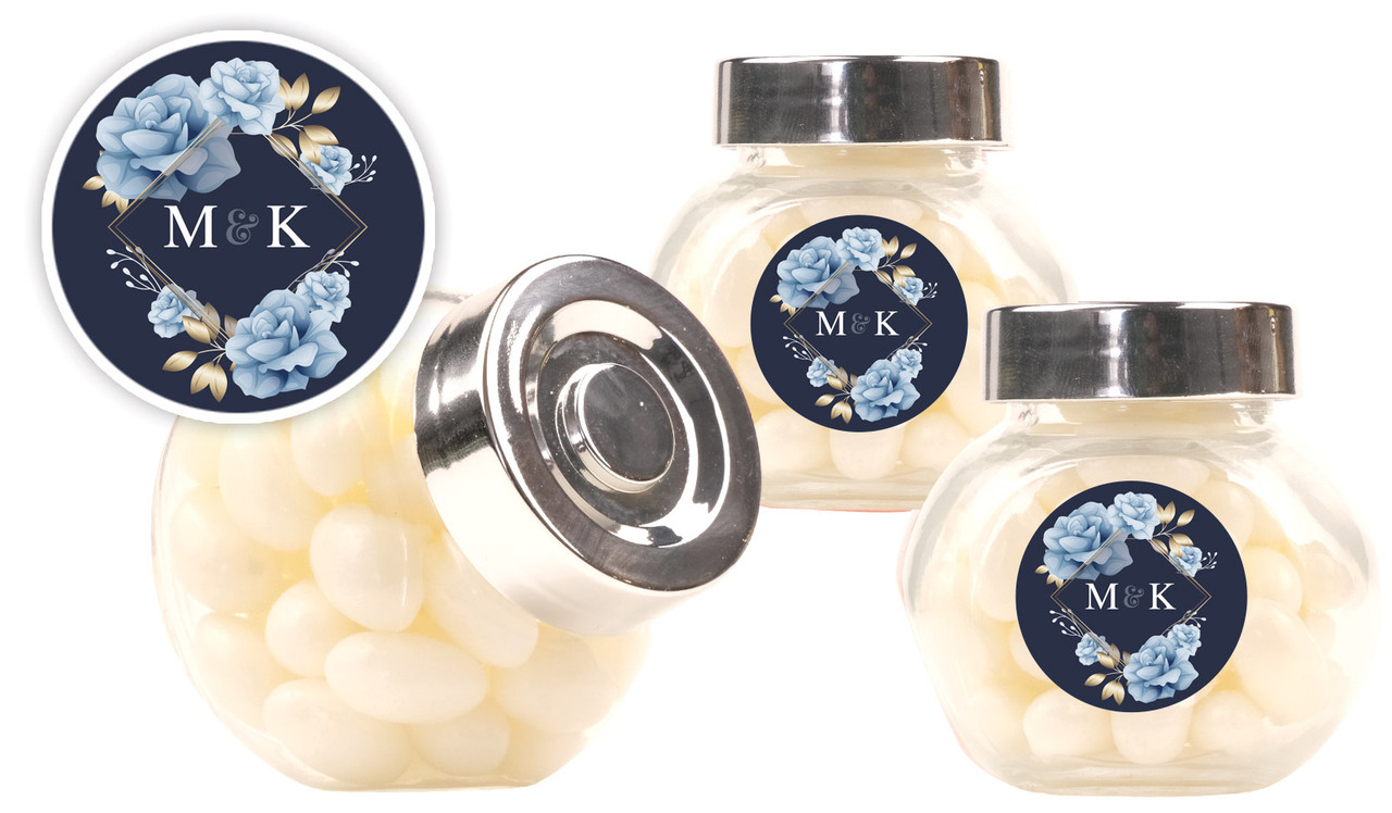 Flowers On Navy Engagement Personalised Mini Candy Jar