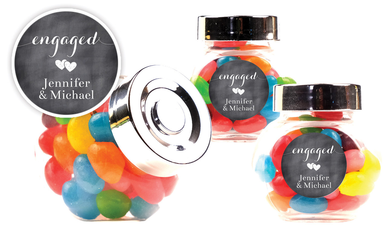 Flowing Words Chalkboard Engagement Personalised Mini Candy Jar With Multicoloured Jelly Beans