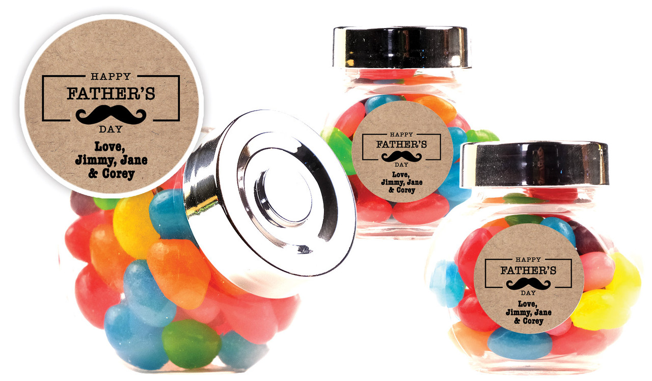 Kraft Moustache Fathers Day Personalised Mini Candy Jar With Multicoloured Jelly Beans