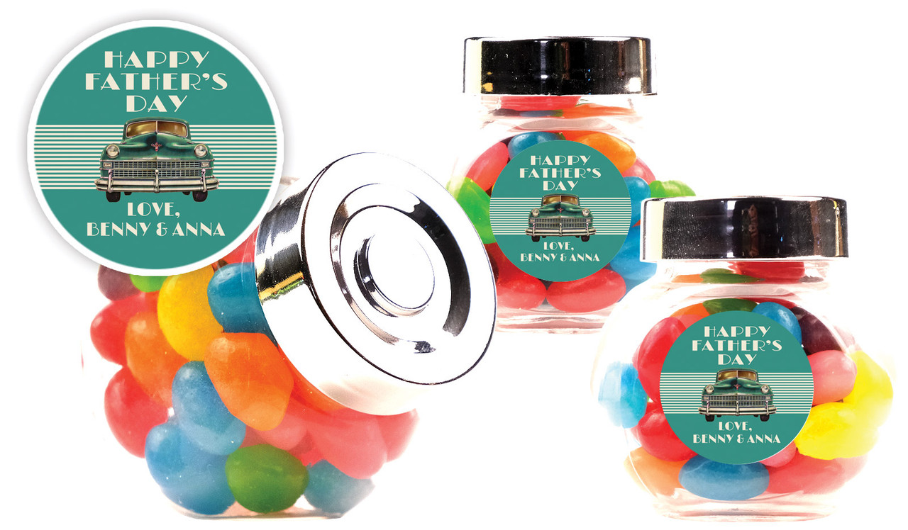 Old Cadillac Fathers Day Personalised Mini Candy Jar With Multicoloured Jelly Beans