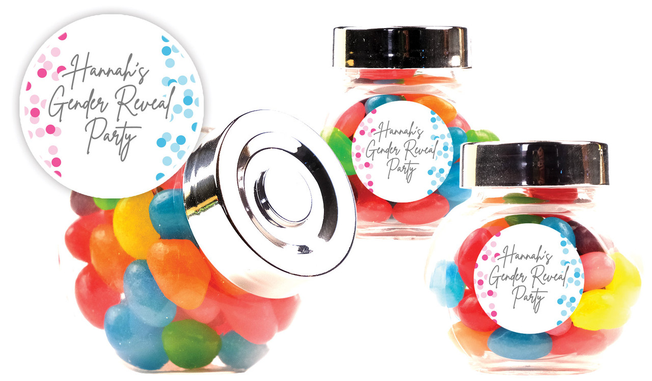 Confetti Gender Reveal Personalised Mini Candy Jar With Multicoloured Jelly Beans