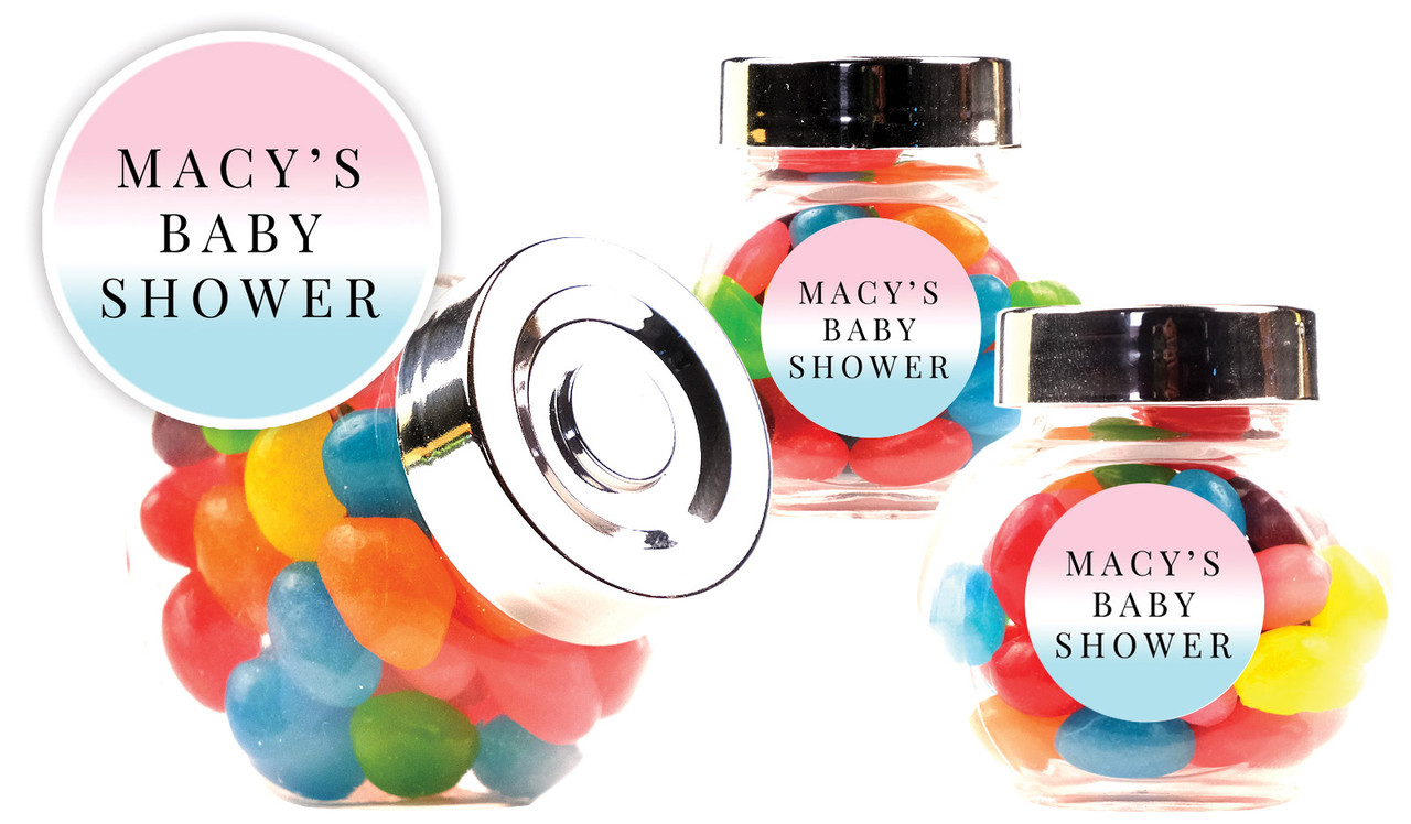 Gradient Gender Reveal Personalised Mini Candy Jar With Multicoloured Jelly Beans