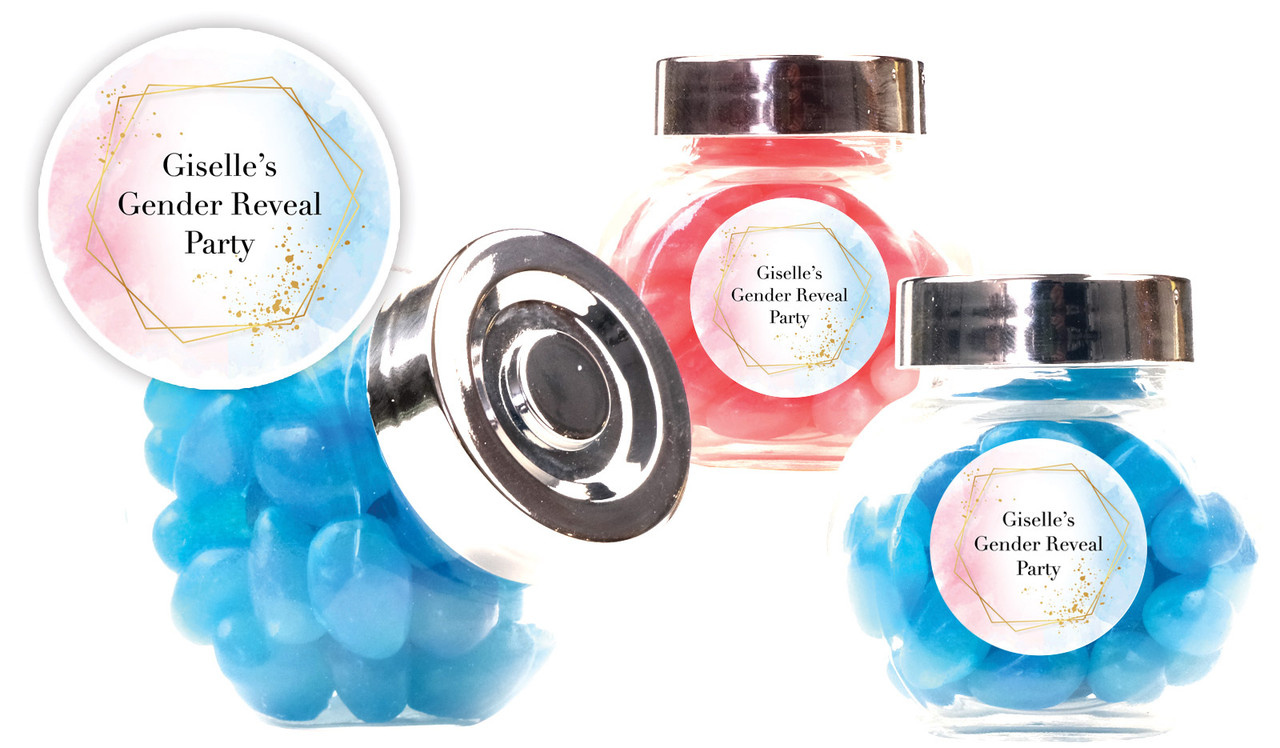 Hexagon Gender Reveal Personalised Mini Candy Jar