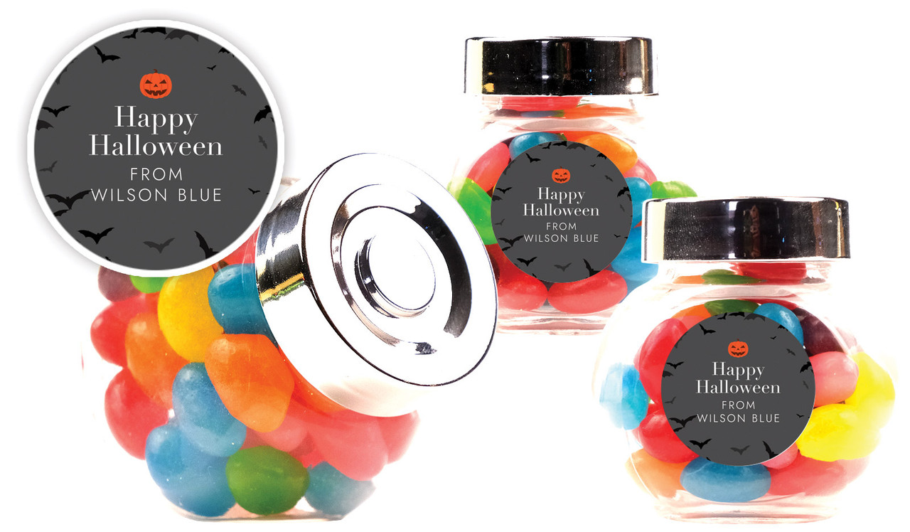 Pumpkin Head Halloween Personalised Mini Candy Jar With Multicoloured Jelly Beans