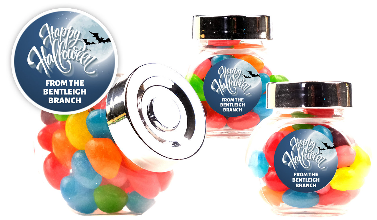 Blue Moon Halloween Personalised Mini Candy Jar With Multicoloured Jelly Beans
