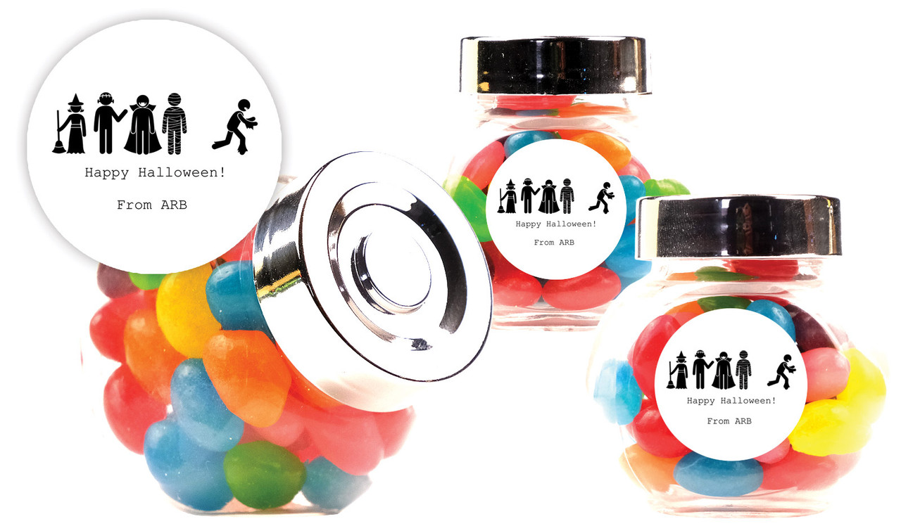 Stick Figures Halloween Personalised Mini Candy Jar With Multicoloured Jelly Beans