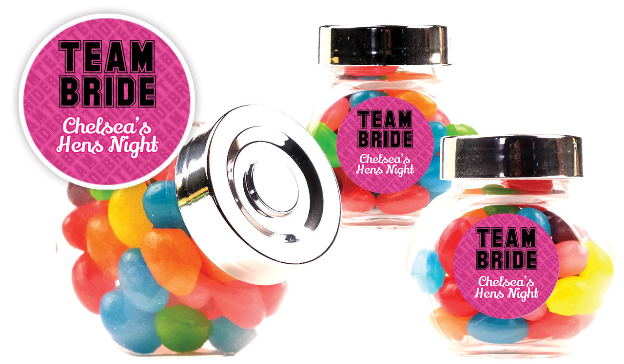 Team Bride Hens Night Personalised Mini Candy Jar With Multicoloured Jelly Beans