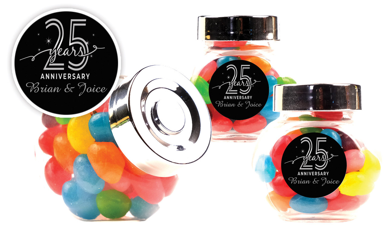 Big Number Silver Anniversary Personalised Mini Candy Jar With Multicoloured Jelly Beans