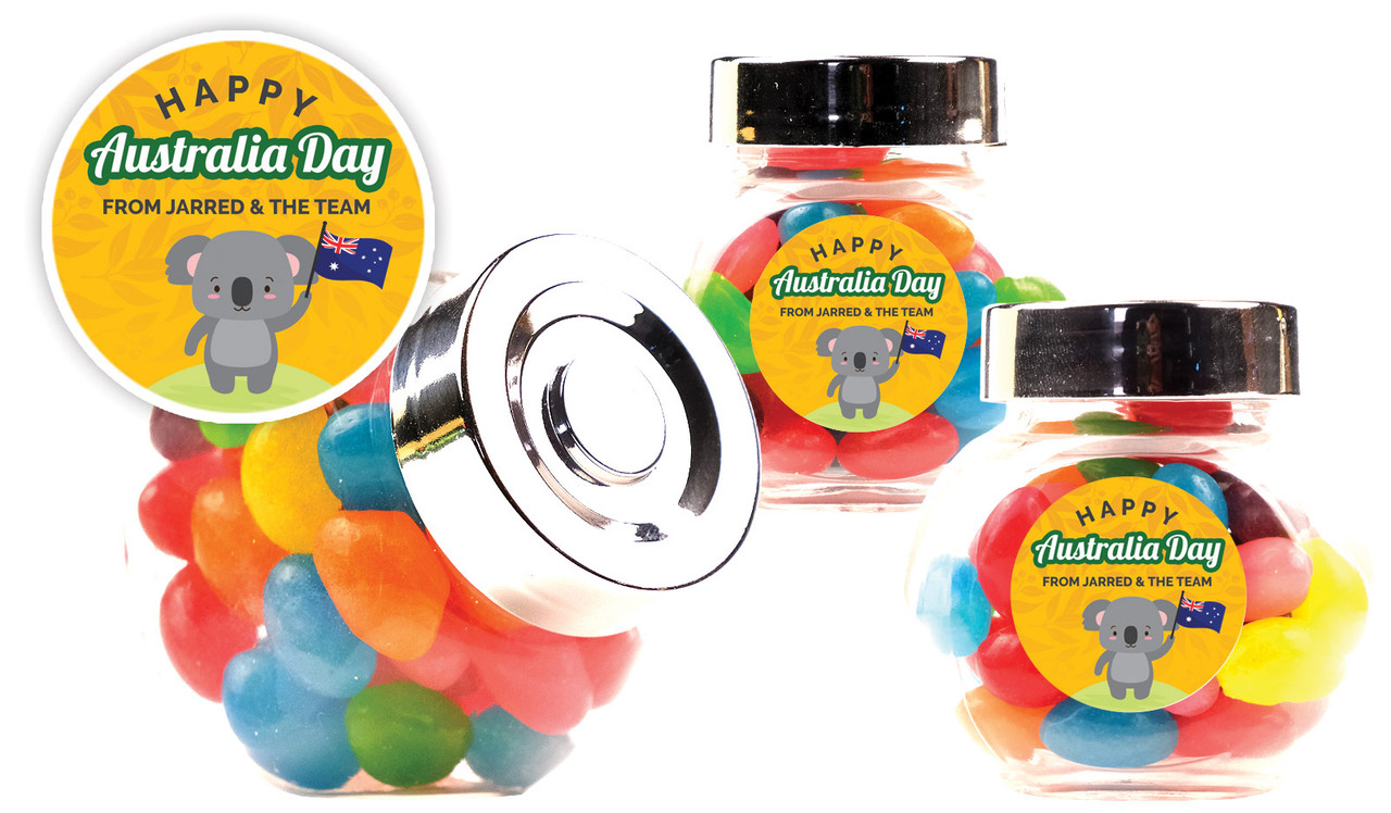 Cute Koala Australia Day Personalised Mini Candy Jar With Multicoloured Jelly Beans