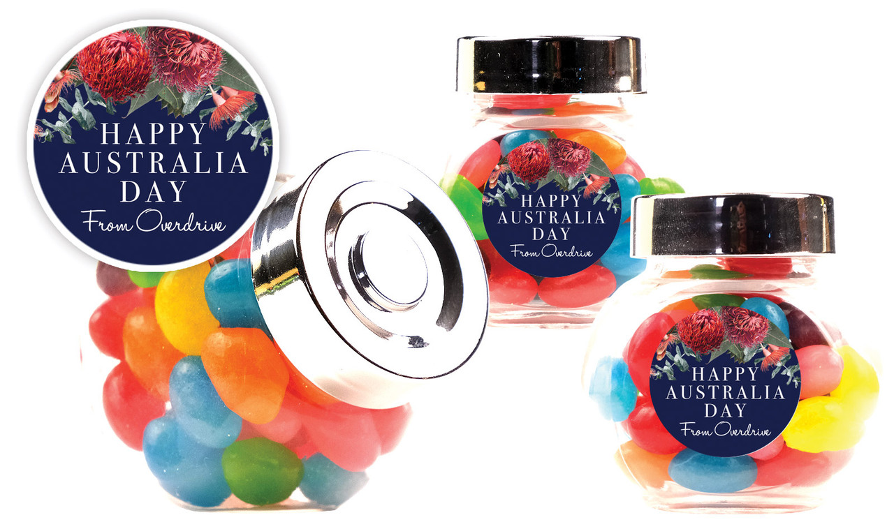 Native Flowers Australia Day Personalised Mini Candy Jar With Multicoloured Jelly Beans