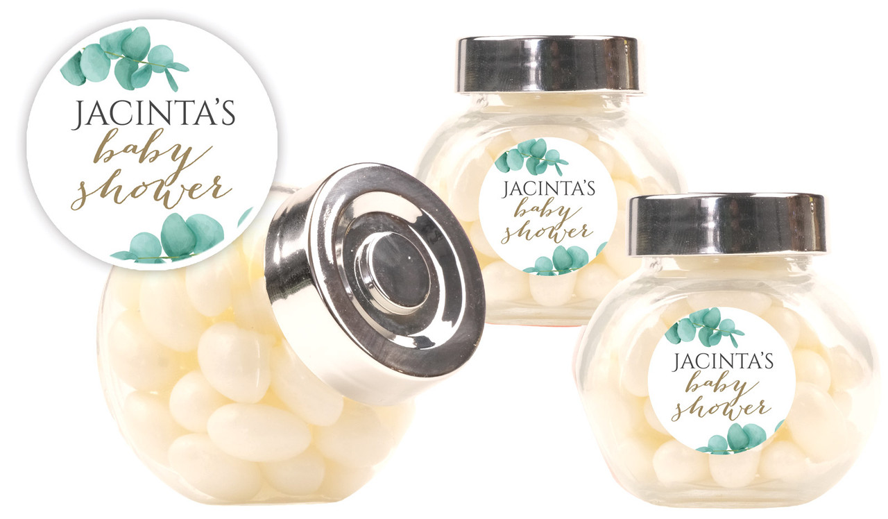 Eucalytpus Leaves Baby Shower Personalised Mini Candy Jar