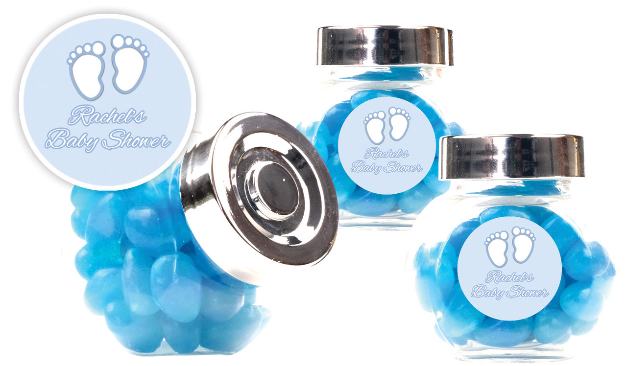 Baby Feet Blue Baby Shower Personalised Mini Candy Jar
