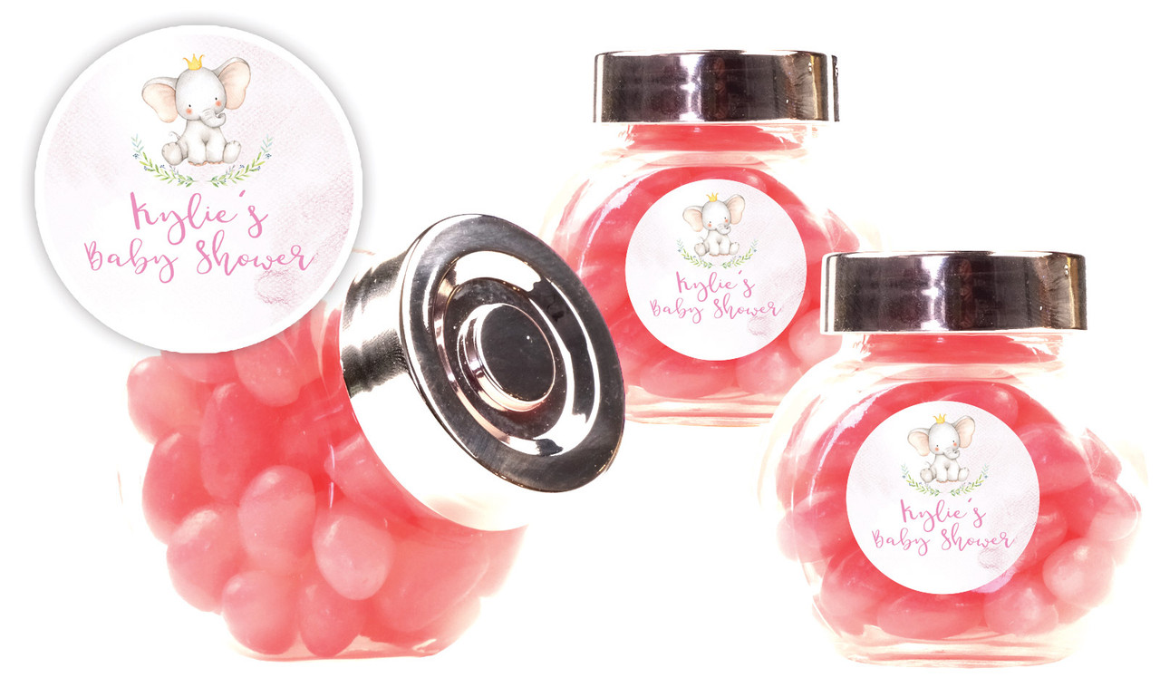 Sitting Elephant Pink Baby Shower Personalised Mini Candy Jar