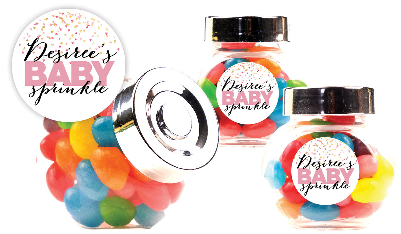 Sprinkle Confetti Baby Shower Personalised Mini Candy Jar With Multicoloured Jelly Beans
