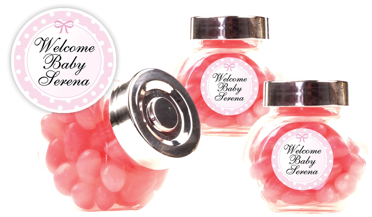 Polkadot Pink Birth Announcement Custom Mini Candy Jar
