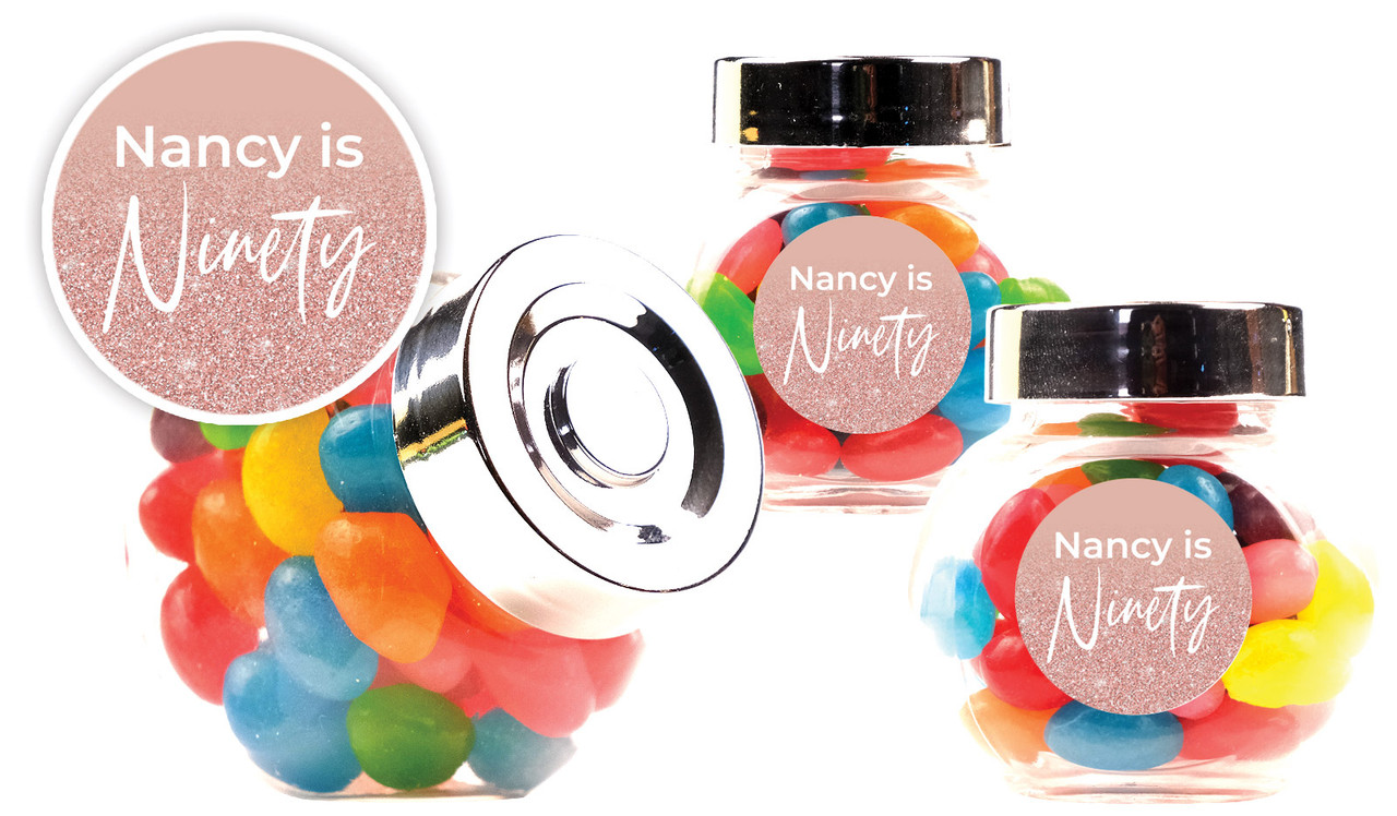 90th Birthday Personalised Mini Candy Jar With Multicoloured Jelly Beans
