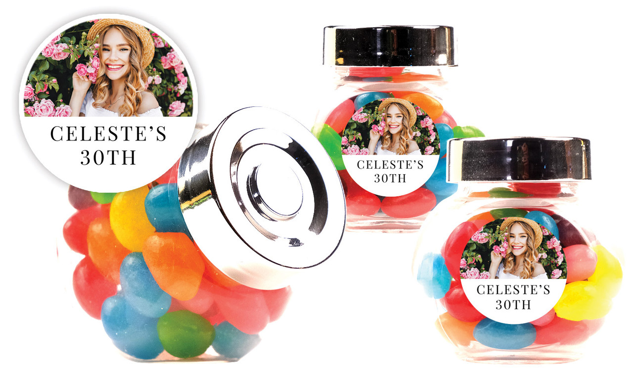 Simple Photo Personalised Mini Candy Jar With Multicoloured Jelly Beans