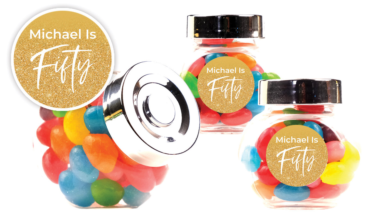 50th Birthday Personalised Mini Candy Jar With Multicoloured Jelly Beans