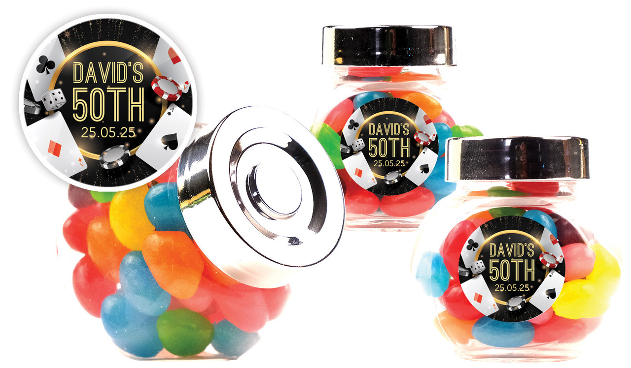 Casino Personalised Mini Candy Jar With Multicoloured Jelly Beans