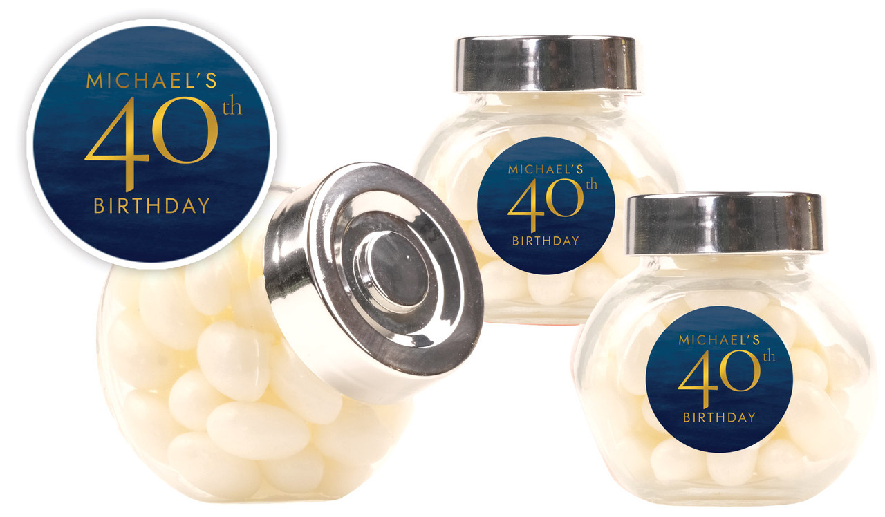 Navy Watercolour Personalised Mini Candy Jar