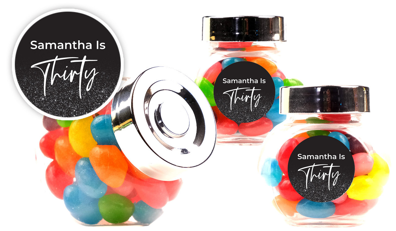 30th Birthday Personalised Mini Candy Jar With Multicoloured Jelly Beans