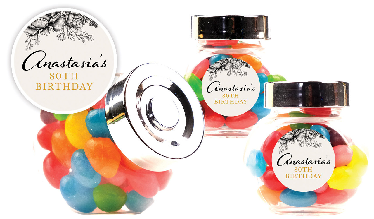 Vintage Roses Personalised Mini Candy Jar With Multicoloured Jelly Beans