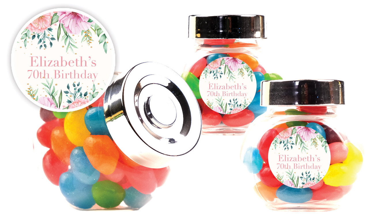 Beautiful Blooms Personalised Mini Candy Jar With Multicoloured Jelly Beans