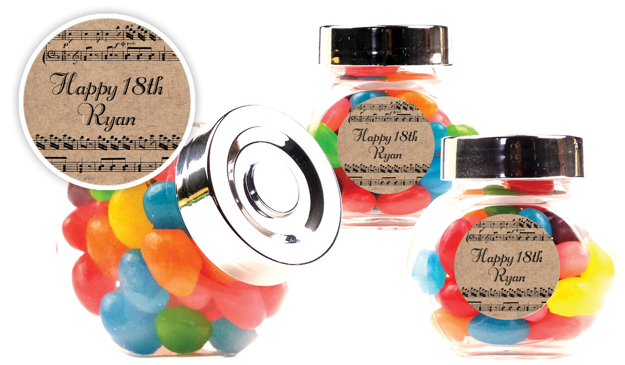 Music Notes Personalised Mini Candy Jar With Multicoloured Jelly Beans