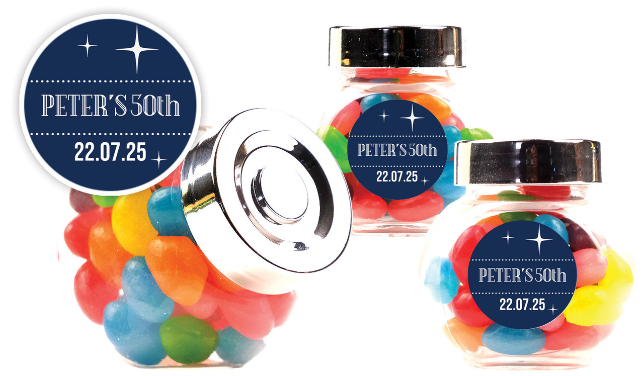 Old Stars Personalised Mini Candy Jar With Multicoloured Jelly Beans